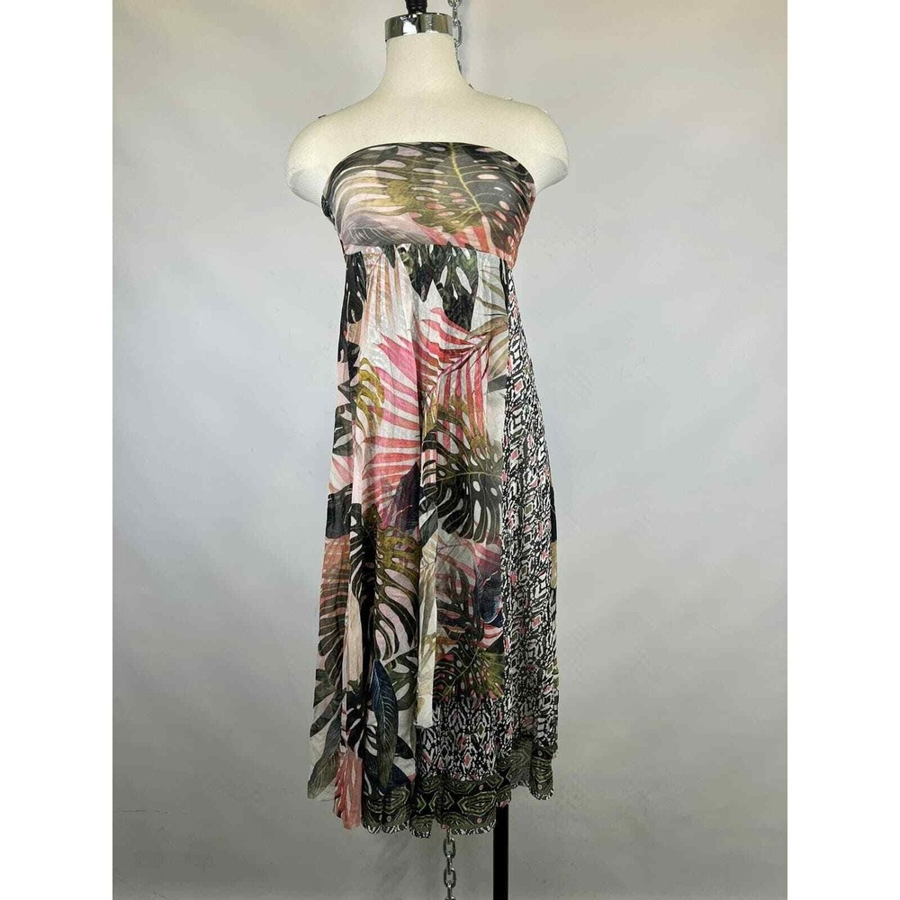 NWT Vintage Fuzzi Mesh‎ Floral Strapless Knee Length Dress Size Large